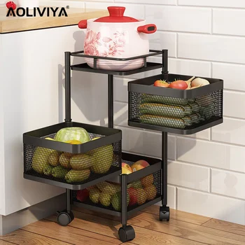 Кухонная стойка для овощей AOLIVIYA Вращающаяся Корзина для фруктов из нержавеющей стали, Многослойная полка для хранения в ванной комнате