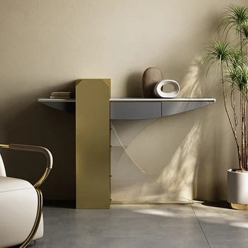 Легкая роскошная входная платформа, прихожая, входной коридор, вход из каменной плиты, акриловый стол для творчества от высококлассного дизайнера