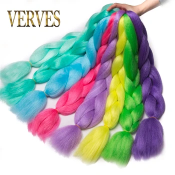 Легкие синтетические косички VERVES, 24-дюймовое Плетение Омбре, наращивание волос, Гигантская косичка, Светящиеся в темноте, Светящиеся Косички