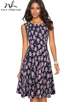 Летнее женское элегантное платье-солнце с цветочным принтом Nice-forever, повседневное платье-клеш btyA086