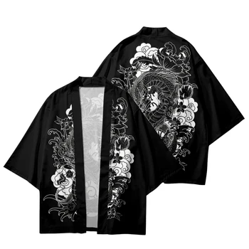 Летнее Японское традиционное платье, Кимоно с Тотемом Дракона, Кардиган, мужская уличная одежда, топы для косплея, Повседневный Домашний костюм Самурая Юката
