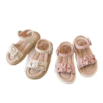 Летние новые детские сандалии; обувь для девочек из натуральной кожи на мягкой подошве; модные пляжные сандалии принцессы в корейском стиле;