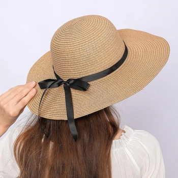 Летние Простые шляпы-зонтики из натурального папируса, женские повседневные широкополые модные шляпы с лентой-дискетой для девочек, пляжные шляпы для отдыха на природе