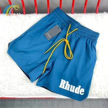 Летние синие шорты Rhude Для мужчин и женщин с вышивкой высшего качества RHUDE Brches Внутри Сетка с бирками