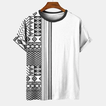 Летняя мужская футболка с круглым вырезом и геометрическим рисунком в полоску, Повседневный пуловер оверсайз с коротким рукавом, трендовая уличная мужская одежда