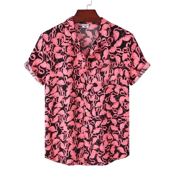 Летняя Новая Мужская Рубашка С Принтом Фламинго, Крутые Пляжные Рубашки, Гавайская Рубашка Алоха Для Мужчин, Праздничная Одежда Для Вечеринок, Camisas