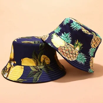 Летняя Солнцезащитная шляпа с ананасовой вставкой и тропическими фруктами, Дышащая Хлопковая Панама, Мужская Женская хип-хоп кепка Gorros, Пляжные Вечерние шляпы-ведерки.