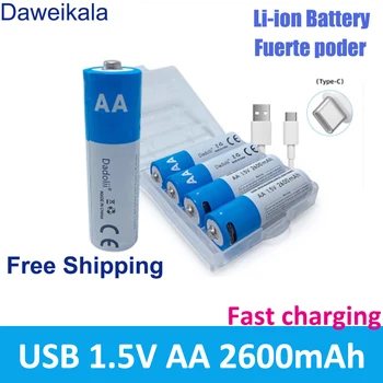 Литий-ионный аккумулятор USB емкостью 1,5 В AA 2600 мАч для мыши с дистанционным управлением, маленький вентилятор, электрическая игрушка, батарея + кабель