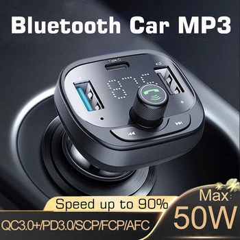Макс 50 Вт PD 3,0 Быстрое Автомобильное Зарядное Устройство FM-передатчик Bluetooth 5,0 Автомобильный Комплект Аудио MP3-плеер Без потерь TF USB Play QC3.0 Зарядное устройство Для телефона