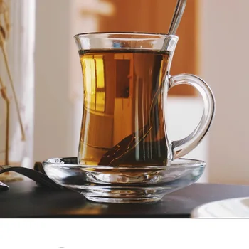 Маленькая чайная чашка без свинца с ручкой и тарелкой, чашка для черного чая, зеленого чая, стеклянная чашка без свинца, чашка для дегустации эспрессо