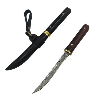 Маленький дамасский японский нож для самообороны с фиксированным лезвием, прямые ножи из дерева высокой твердости в ножнах и рукоятке