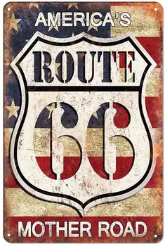 Металлическая жестяная вывеска Route 66, Винтажное художественное оформление, Художественная печать, плакат, настенное украшение для гаража, домашнего клуба, бара, кафе, магазина барбекю