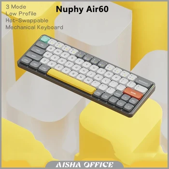 Механическая клавиатура Nufy Air60 Беспроводная Bluetooth 2.4 G С возможностью горячей замены 60% Низкопрофильная Клавиатура Совместима с ПК Win/ Mac /iPad