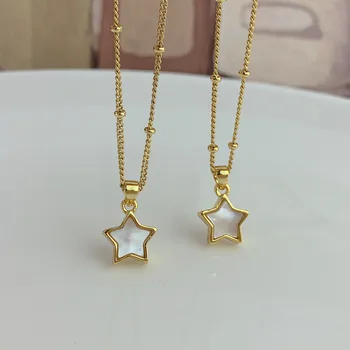 Милое ожерелье с подвеской из перламутровой раковины в виде звезды для женщин, простые позолоченные ювелирные изделия MOP