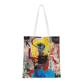 Милые сумки-тоут для покупок сбоку, многоразовые сумки-тоут Jean Michel Basquiats, продуктовая холщовая сумка для покупок через плечо