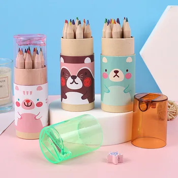 Милый мини-мишка, 12-цветные маленькие карандашные ручки для рисования, Цветные карандаши, Детская живопись, ручки для граффити, Раскрашивающие ручки Оптом