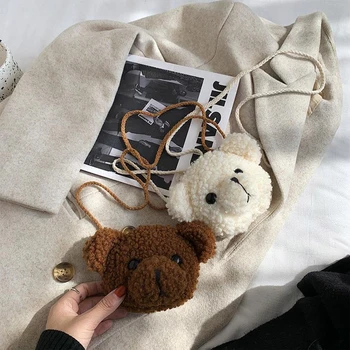 Мини-сумки для хранения, модные плюшевые сумки через плечо с животными, милая плюшевая сумка через плечо с головой мультяшного медведя для девочек
