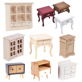 Миниатюрный деревянный шкаф-гардероб, Кукольный домик ручной работы, прикроватный столик, Мебельная модель декора, мини-шкаф 1: 12, кукольный домик