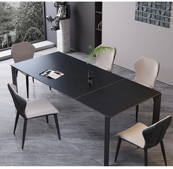 Минималистичный прямоугольный каменный стол для квартиры выдвижного размера, роскошная домашняя дизайнерская комбинация стола и стула по индивидуальному заказу