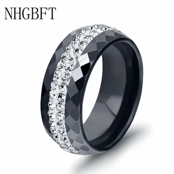 Многогранное черное керамическое кольцо NHGBFT Fashion Comfort Fit с ювелирными украшениями CZ, женское свадебное кольцо для помолвки, прямая поставка