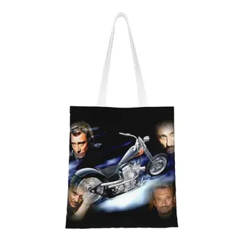 Многоразовая Хозяйственная сумка Johnny Hallyday Женская холщовая сумка-тоут через плечо, моющиеся сумки для покупок французской певицы рок-музыки