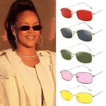 Мода конфеты цвета UV400 солнцезащитные очки металлический каркас небольшой прямоугольник солнцезащитные очки ретро оттенки