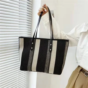 Модная женская корейская клетчатая сумка ins повседневная простая холщовая сумка через плечо в полоску