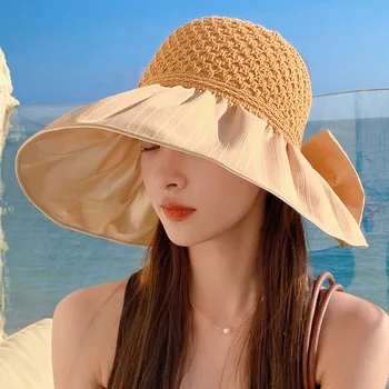 Модная женская солнцезащитная шляпа в полоску с буквами, летняя уличная солнцезащитная шляпа с защитой от ультрафиолета, пляжная повседневная солнцезащитная шляпа для леди, кепка с большими полями и козырьком