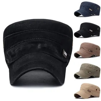 Модная кепка с плоским верхом, военные шляпы, Мужские, женские хлопковые бейсболки, Винтажная кепка-бейсболка, Шляпы для папы, Регулируемая Повседневная солнцезащитная шляпа Унисекс
