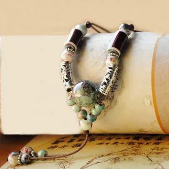 Модное длинное ожерелье из керамических бусин цзиндэчжэнь для женщин, Регулируемый свитер из восковой веревки, длинное ожерелье для женщин, Подарок для девочки