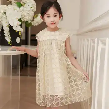 Модное Летнее праздничное платье для девочек 2023 года, Золотое платье принцессы, детские сетчатые платья, роскошная одежда для девочек-подростков