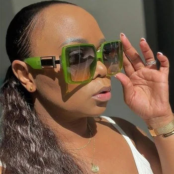 Модные Брендовые Квадратные солнцезащитные очки для женщин, роскошные солнцезащитные очки с градиентными оттенками, женские Элегантные Зеленые очки в большой оправе