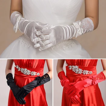 Модные длинные атласные Перчатки для женщин с бантом, ультратонкие эластичные варежки на весь палец, сетчатые перчатки для невесты по локоть, Хэллоуин