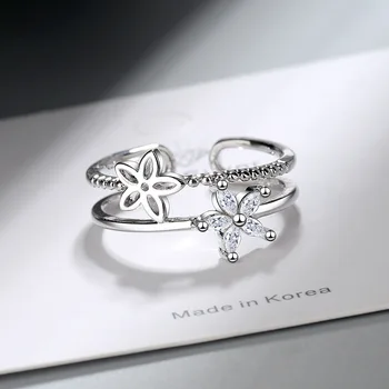 Модные кольца для пальцев с цветком циркона серебристого цвета для женщин и девочек, свадебные украшения Регулируемого размера jz478