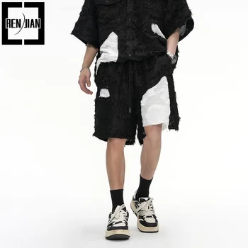 Модные короткие шорты для бега трусцой в стиле хип-хоп, Хай-стрит, Заплатанные Шорты для мужчин, уличная одежда, Рваные короткие брюки Harajuku