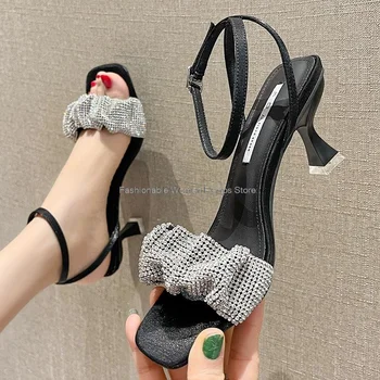 модные летние сандалии для женщин 2021 года, новый тренд, женская обувь для вечеринок на высоком каблуке, женская обувь на кошачьем каблуке, черный, серебристый