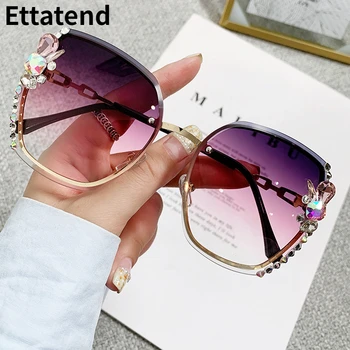Модные негабаритные квадратные солнцезащитные очки для женщин, роскошные дизайнерские солнцезащитные очки со стразами для женщин, винтажный брендовый оттенок UV 400