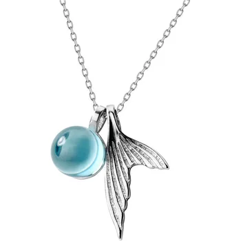 Модные ожерелья с синим пузырчатым кристаллом в виде рыбьего хвоста для женщин, Ожерелье с подвеской в виде хвоста Русалки, ювелирные Аксессуары, подарки 2023