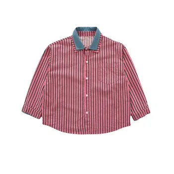 Модный топ для мальчиков в розовую полоску, повседневные рубашки с длинными рукавами, Весенняя детская одежда 2023 года, хлопковые блузки, тонкое пальто для малышей