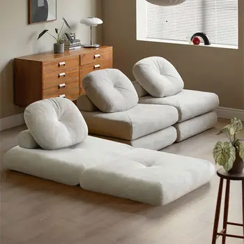 Модульный секционный раскладной 3-местный диван White Cloud, обитый бархатом, с подушками