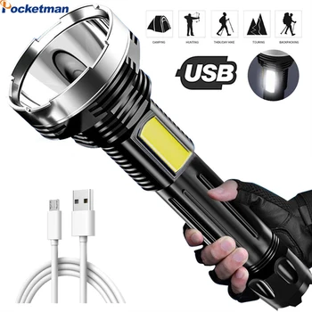Мощный фонарик открытый портативный прожектор USB перезаряжаемый Фонарь-факел с боковым светом cob мощный бликовый фонарик