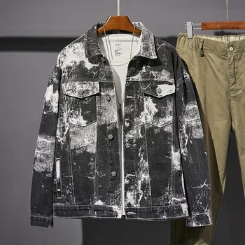 Мужская джинсовая куртка в стиле уличный хип-хоп, модная джинсовая куртка с принтом Граффити, свободная Повседневная весенне-осенняя верхняя одежда