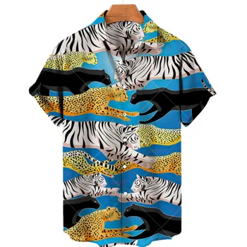 Мужская летняя рубашка в стиле рокабилли с объемным 3D принтом в виде животных зебры, Свободный гавайский топ с короткими рукавами, пляжная повседневная дизайнерская одежда