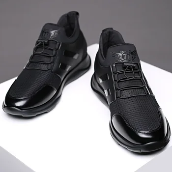 Мужская повседневная обувь из искусственной кожи на шнуровке, увеличивающая рост на 6 8 см, мужские кроссовки, однотонная Дышащая деловая мужская вулканизированная обувь