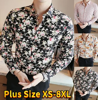 Мужская повседневная рубашка на пуговицах с длинными рукавами Классического дизайна, рубашка с разнообразным цветочным принтом, модная приталенная рубашка XS-8XL
