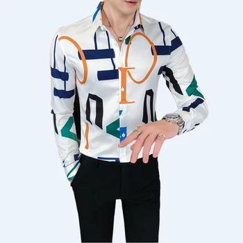 Мужская рубашка с длинным рукавом, Весенне-осенние Корейские модные Красивые рубашки и блузки, Модная повседневная мужская одежда, топ