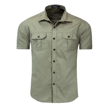 Мужская хлопчатобумажная рубашка с коротким рукавом, уличная рубашка в армейском стиле