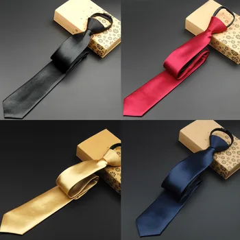 Мужские классические узкие галстуки на молнии длиной 5 см, однотонный атласный галстук для свадебной вечеринки BWTRS0051
