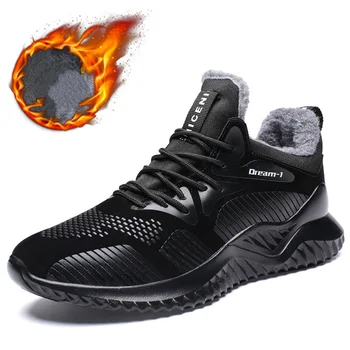 Мужские кроссовки AFFINEST, зимние кроссовки для занятий спортом на открытом воздухе, теплые меховые кроссовки, нескользящие водонепроницаемые кроссовки из искусственной кожи, Размер 39-46