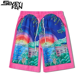 Мужские летние шорты SEVEYFAN, летние пляжные брюки в стиле пэчворк в стиле хип-хоп, ретро с принтом, модная свободная верхняя одежда для отдыха, мужские и женские топы